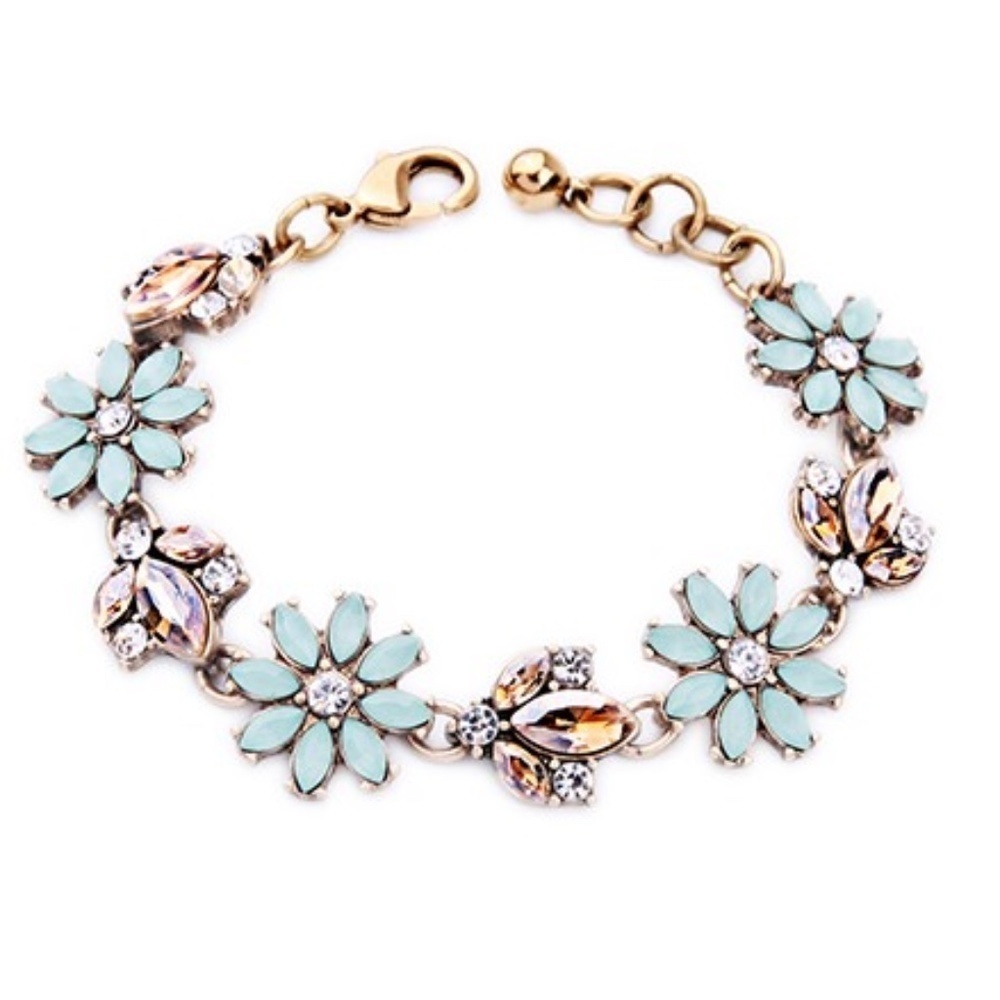 Goldtone Mint Green Floral Bracelet